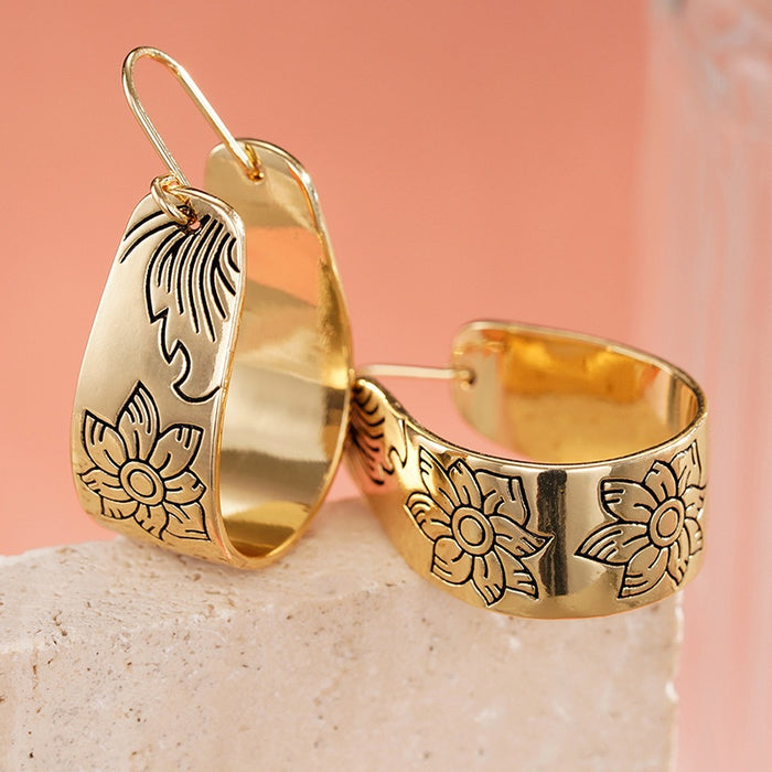 Metal Texture Carved Floral Ear Cuff For Women Vintage New Chinese Style Fashion Jewelry Earrings