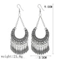 Antique Silver Ornate Crescent Fringe Long Hook Earrings view 4