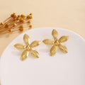 Luxury Gold Alloy Textured Flower Irregular Stud Earrings For Women Elegant Statement Fashion Earrings view 3