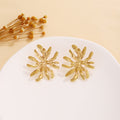 Luxury Gold Alloy Textured Flower Irregular Stud Earrings For Women Elegant Statement Fashion Earrings view 2