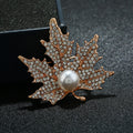 Textured Maple Leaf Pearl Look Clear Stone Floral Brooches view 3