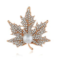 Textured Maple Leaf Pearl Look Clear Stone Floral Brooches view 1