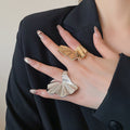 Textured Alloy Wrinkled Flower Ring For Women, Unique Geometric Statement Index Finger Jewelry view 1