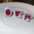 Light Luxury Oval Faux Ruby Open Ring With Full Crystal Pave Palace Style For Women view 4
