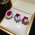 Light Luxury Oval Faux Ruby Open Ring With Full Crystal Pave Palace Style For Women view 2