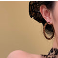 Vintage Leopard Print Cloth Round Hoop Earrings With Silver Pins European American Style view 3