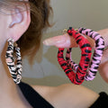 Retro American Leopard Print Faux Leather Wrapped Square Hoop Earrings For Women view 2