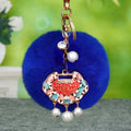 Jeweled Ruyi Lock Faux Fur Pom Pom Keychains in Fifteen Colors view 7