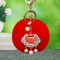 Jeweled Ruyi Lock Faux Fur Pom Pom Keychains in Fifteen Colors view 9