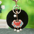 Jeweled Ruyi Lock Faux Fur Pom Pom Keychains in Fifteen Colors view 11
