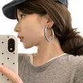 Minimalist Denim Fabric Geometric Round Iron Hoop Earrings With Silver Tone Posts For Women view 5