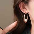French Elegant Faux Pearl Geometric Line Teardrop Hook Earrings Minimalist Designer Style view 4