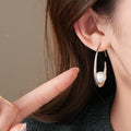 French Elegant Faux Pearl Geometric Line Teardrop Hook Earrings Minimalist Designer Style view 3