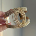 Vintage Gold Tone Twisted Braided Metal Bangle For Women European Style Round Wrist Jewelry view 1