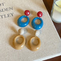 Caramel Resin Geometric Hoop Earrings With Silver Pins, Retro Hong Kong Style Oval Round Earrings view 2