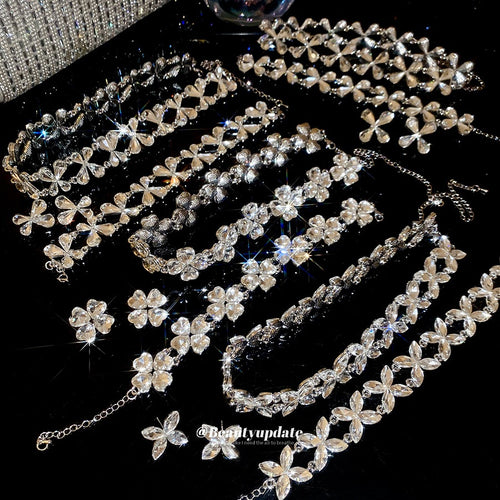 Light Luxury Alloy Waterdrop Crystal Heart Jewelry Set With Stud Earrings Bracelet Necklace