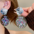 Vintage Acrylic Flower Geometric Round Pendant Drop Earrings With Silver Pins view 2