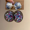 Vintage Acrylic Flower Geometric Round Pendant Drop Earrings With Silver Pins view 1
