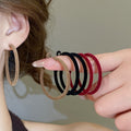 Metal Hoop Earrings With Flocked Round Pendant, Minimalist European Style Women's Jewelry view 2