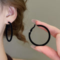 Metal Hoop Earrings With Flocked Round Pendant, Minimalist European Style Women's Jewelry view 4