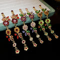 Sparkling Rhinestone Flower Leaf Tassel Drop Earrings, Light Luxury Zinc Alloy Ear Jewelry view 1