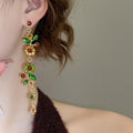 Sparkling Rhinestone Flower Leaf Tassel Drop Earrings, Light Luxury Zinc Alloy Ear Jewelry view 4