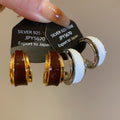 18K Gold Plated Copper C-Shaped Enamel Double Layer Stud Earrings With Silver Pins view 3