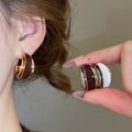 18K Gold Plated Copper C-Shaped Enamel Double Layer Stud Earrings With Silver Pins view 2