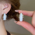 18K Gold Plated Copper C-Shaped Enamel Double Layer Stud Earrings With Silver Pins view 4