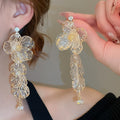 Light Luxury Acrylic Flower Petal Rhinestone Tassel Drop Earrings With Silver Posts view 1