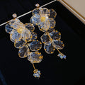 Light Luxury Acrylic Flower Petal Rhinestone Tassel Drop Earrings With Silver Posts view 4