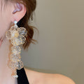 Light Luxury Acrylic Flower Petal Rhinestone Tassel Drop Earrings With Silver Posts view 3