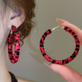 European Style Leopard Print Leather Geometric Hoop Earrings With Silver Pins For Women view 3