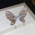 Faux Pearl Zircon Hollow Butterfly Wing Clip-on Earrings Light Luxury Ear Cuff For Women view 2