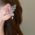 Faux Pearl Zircon Hollow Butterfly Wing Clip-on Earrings Light Luxury Ear Cuff For Women view 3