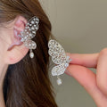 Faux Pearl Zircon Hollow Butterfly Wing Clip-on Earrings Light Luxury Ear Cuff For Women view 1