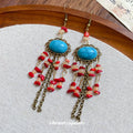 Ethnic Style Oval Irregular Stone Tassel Pendant Drop Earrings With Ear Hooks view 4