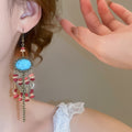 Ethnic Style Oval Irregular Stone Tassel Pendant Drop Earrings With Ear Hooks view 3