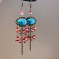Ethnic Style Oval Irregular Stone Tassel Pendant Drop Earrings With Ear Hooks view 2