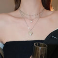 Light Luxury Heart Pendant Triple Layer Pearl Necklace Alloy Geometric Collarbone Jewelry view 1