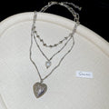 Light Luxury Heart Pendant Triple Layer Pearl Necklace Alloy Geometric Collarbone Jewelry view 4