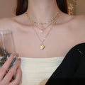 Light Luxury Heart Pendant Triple Layer Pearl Necklace Alloy Geometric Collarbone Jewelry view 3