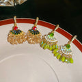 Rhinestone Fan Shaped Artificial Crystal Tassel Drop Earrings Vintage Ethnic Geometric Style view 4