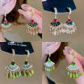 Rhinestone Fan Shaped Artificial Crystal Tassel Drop Earrings Vintage Ethnic Geometric Style view 1