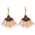 Rhinestone Fan Shaped Artificial Crystal Tassel Drop Earrings Vintage Ethnic Geometric Style view 5