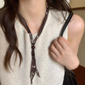 Maillard Style Vintage Acrylic Fabric Adjustable Scarf Sweater Necklace With Geometric Oval Round Pendant view 3