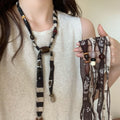 Maillard Style Vintage Acrylic Fabric Adjustable Scarf Sweater Necklace With Geometric Oval Round Pendant view 1