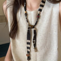 Maillard Style Vintage Acrylic Fabric Adjustable Scarf Sweater Necklace With Geometric Oval Round Pendant view 2