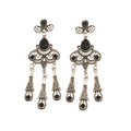 Alloy Rhinestone Flower Leaf Teardrop Tassel Drop Earrings Vintage Palace Style Silver Needle Studs view 5