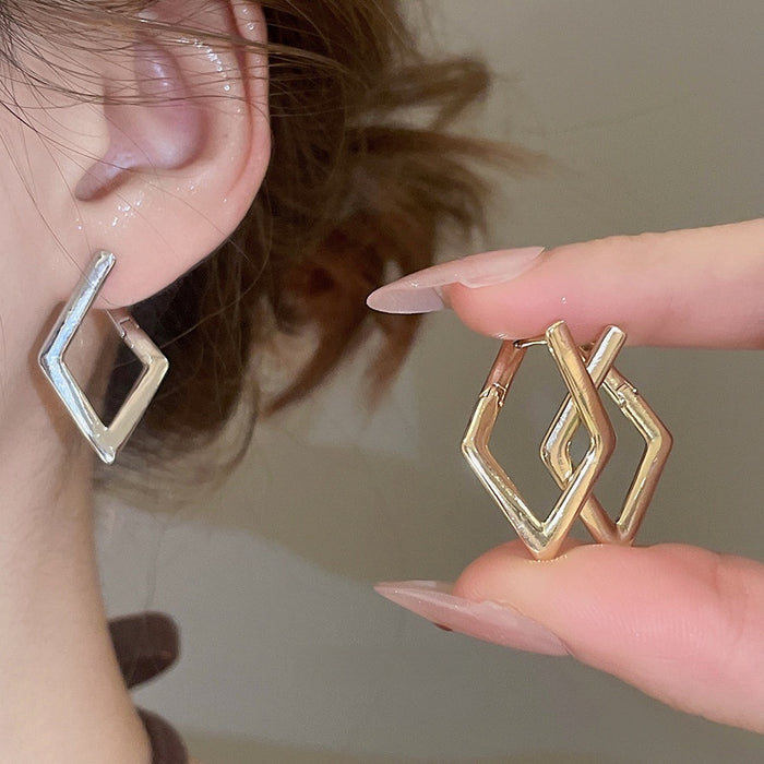 Minimalist Copper Geometric Diamond Pendant Hoop Drop Earrings For Women